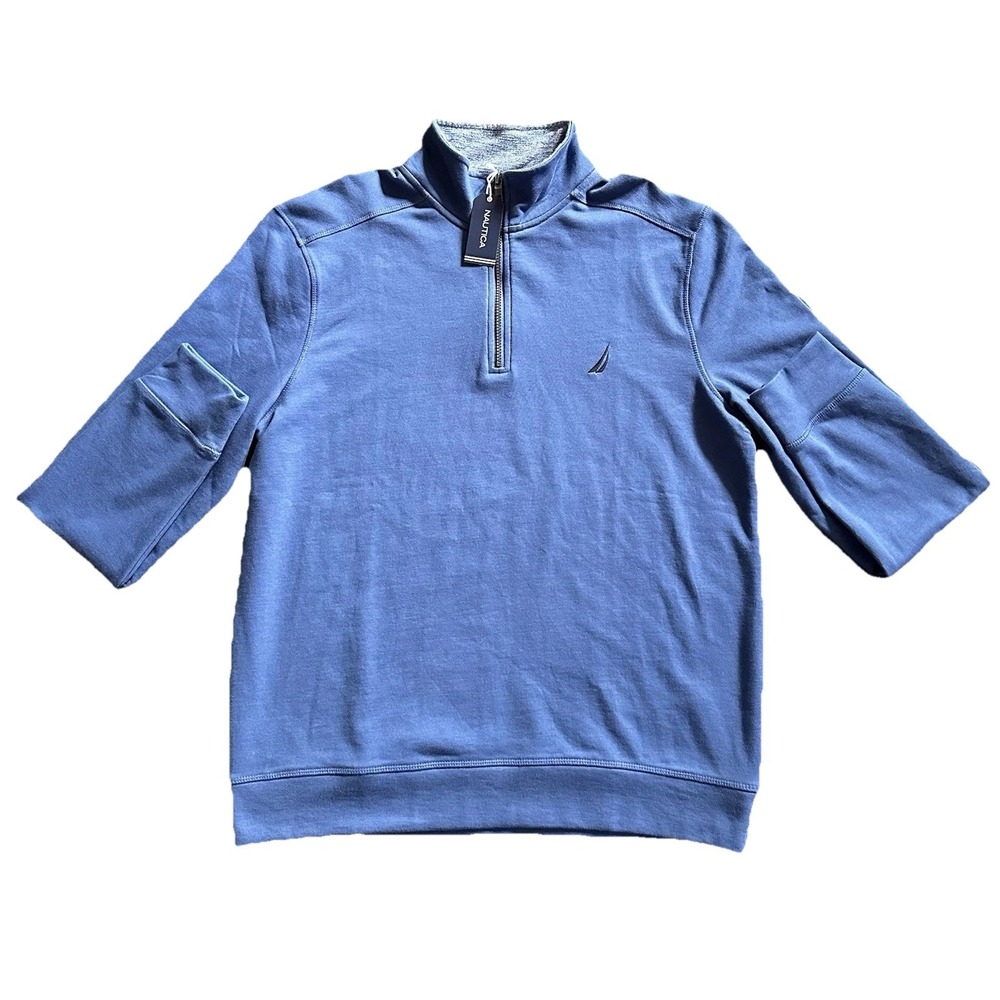 Nautica Mens Quarter 1/4 Zip Long Sleeve Size Large L Union Blue Casual Shirt